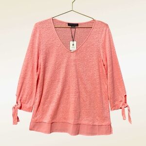 Sanctuary Pink Linen Blouse Size XS NWT Tie Sleeve V-Neck Coastal Summer Beach